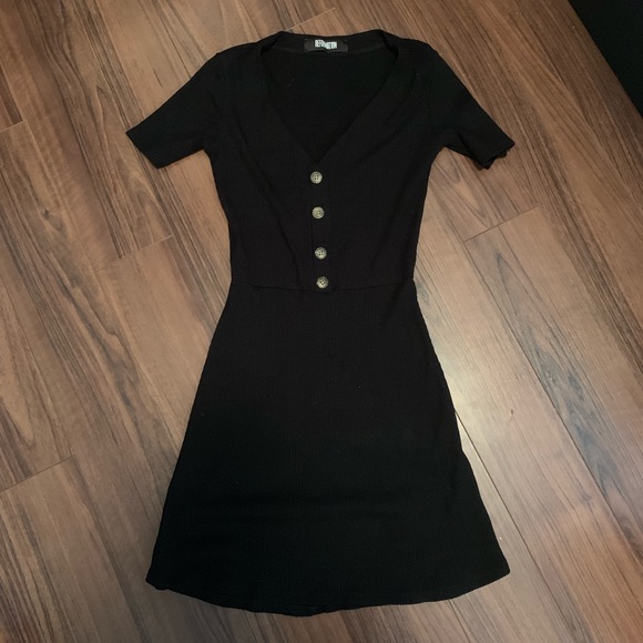 black button mini dress